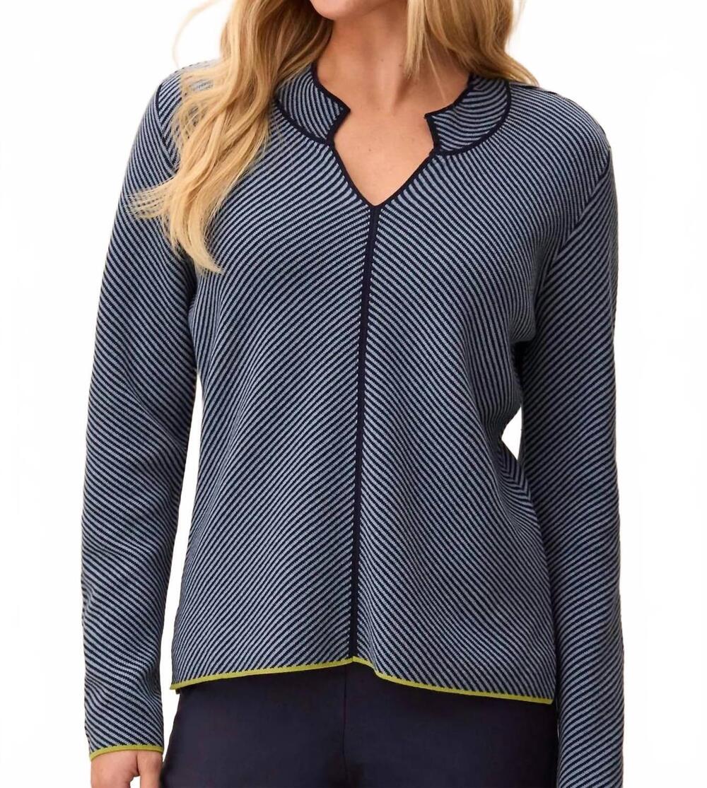 NEW TRIBAL women's striped vneck sweater in blue fog